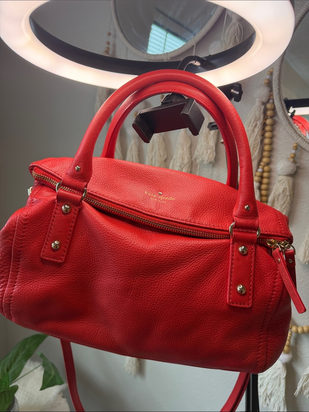 kate spade Red Leather Satchel with Gold-Tone Hardware